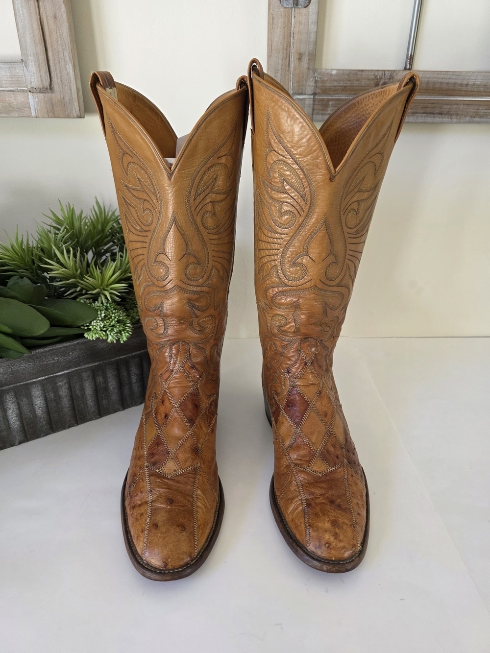 Vintage Ostrich  Leather Western Boots Mens 9.5D Womens 11 USA Made + Buckle - Picture 3 of 16